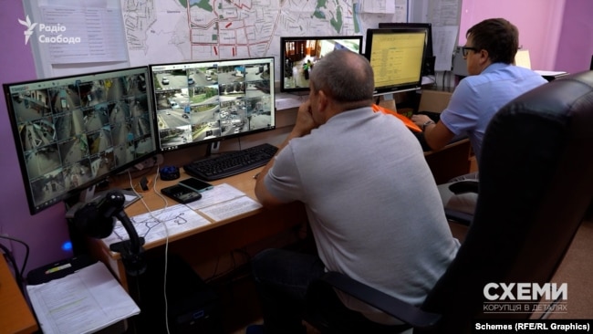 Приміщення у Полтавській міській раді, де працівники міськради спостерігають через камери за цілим містом
