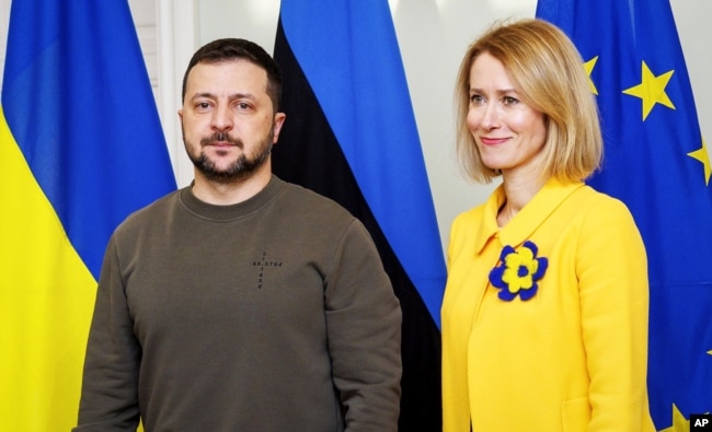 Президент України Володимир Зеленський і тодішній прем’єр-міністр Естонії Кая Каллас. Таллінн, 11 січня 2024 року