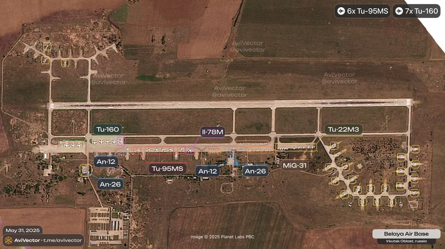 Расположение самолетов на авиабазе «Белая» на момент 31 мая. 